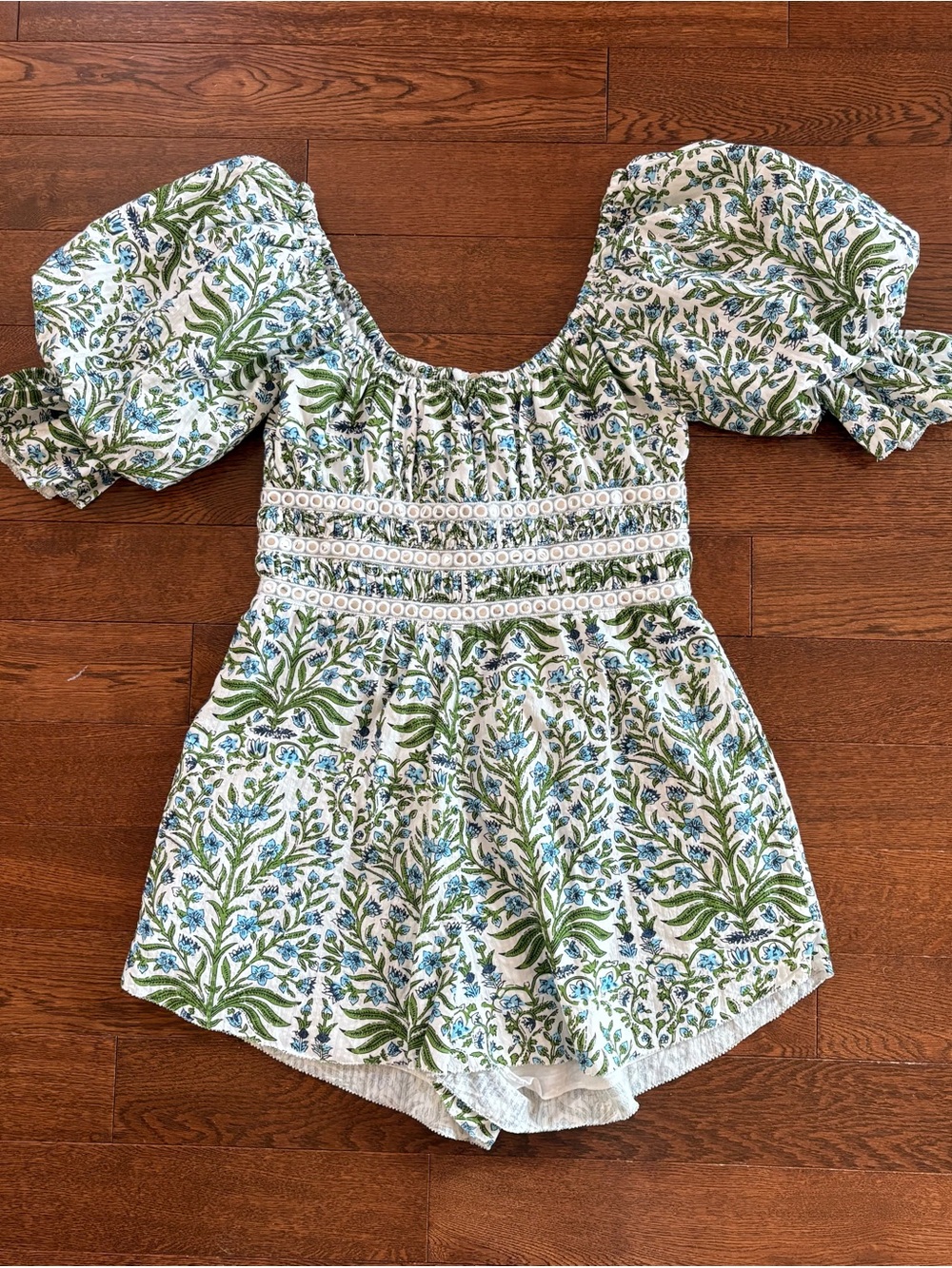 SAYLOR Green & Blue Floral Puff-Sleeve Romper
